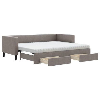 Slaapbank Met Onderschuifbed En Lades 80X200 Cm Stof Taupe Taupe 80 x 200 cm met onderschuifbed en lade en matras