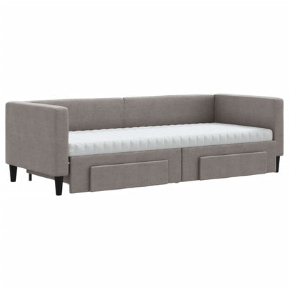 Slaapbank Met Onderschuifbed En Lades 80X200 Cm Stof Taupe Taupe 80 x 200 cm met onderschuifbed en lade en matras