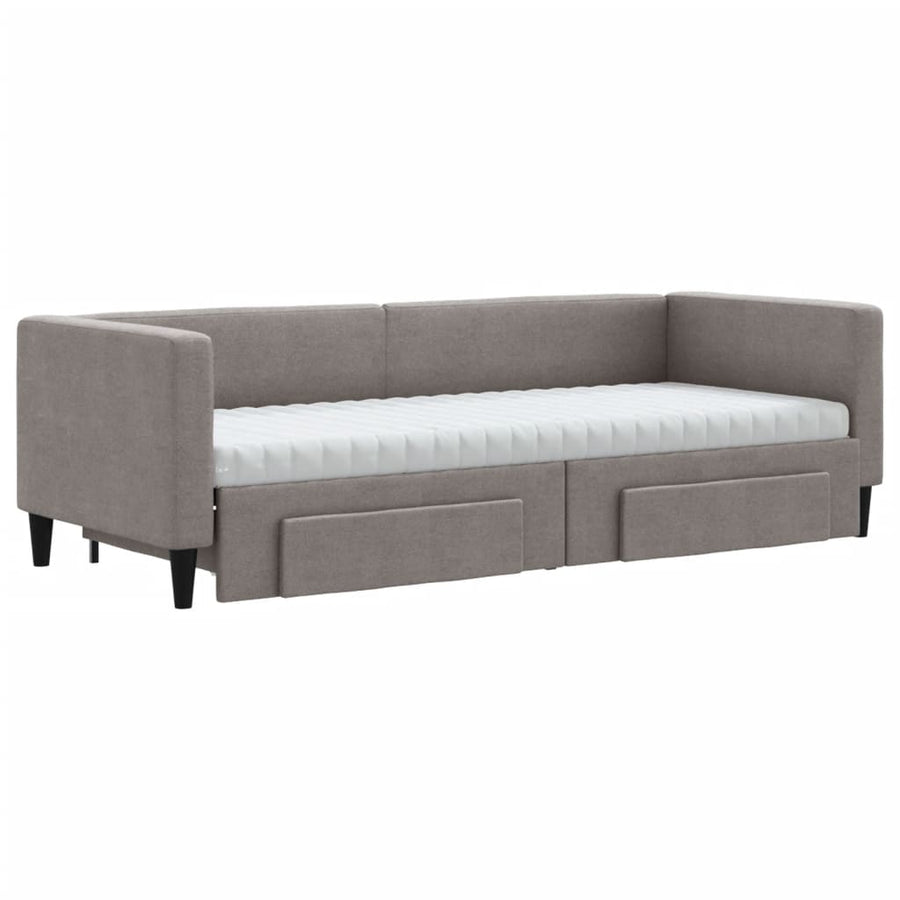 Slaapbank Met Onderschuifbed En Lades 80X200 Cm Stof Taupe Taupe 80 x 200 cm met onderschuifbed en lade en matras