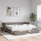 Slaapbank Met Onderschuifbed En Lades 80X200 Cm Stof Taupe Taupe 80 x 200 cm met onderschuifbed en lade en matras