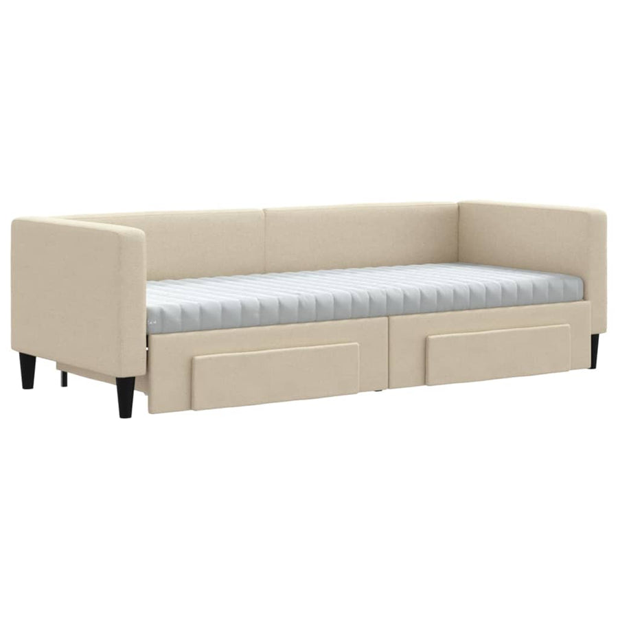 Slaapbank Met Onderschuifbed En Lades Stof Kleur 80 x 200 cm Crème met onderschuifbed en lade en matras