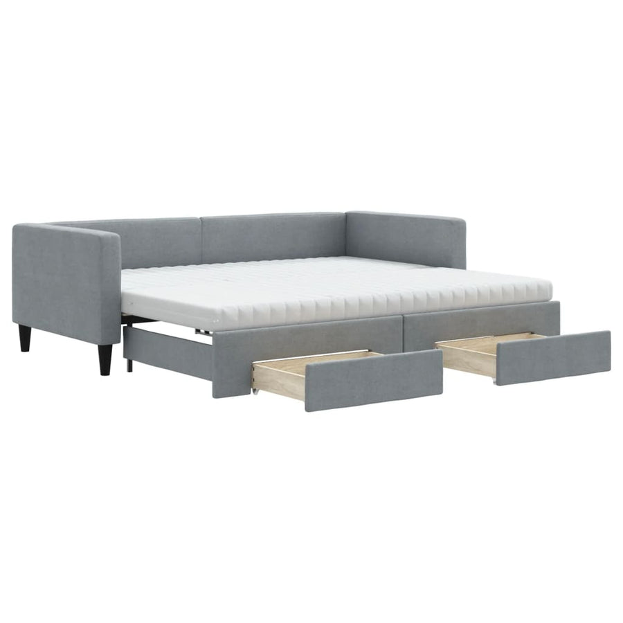 Slaapbank met onderschuifbed en lades 90x200 cm stof lichtgrijs 90 x 200 cm Lichtgrijs