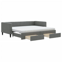 Slaapbank Onderschuifbed En Lades Stof 90 x 200 cm Donkergrijs met onderschuifbed en lade en matras