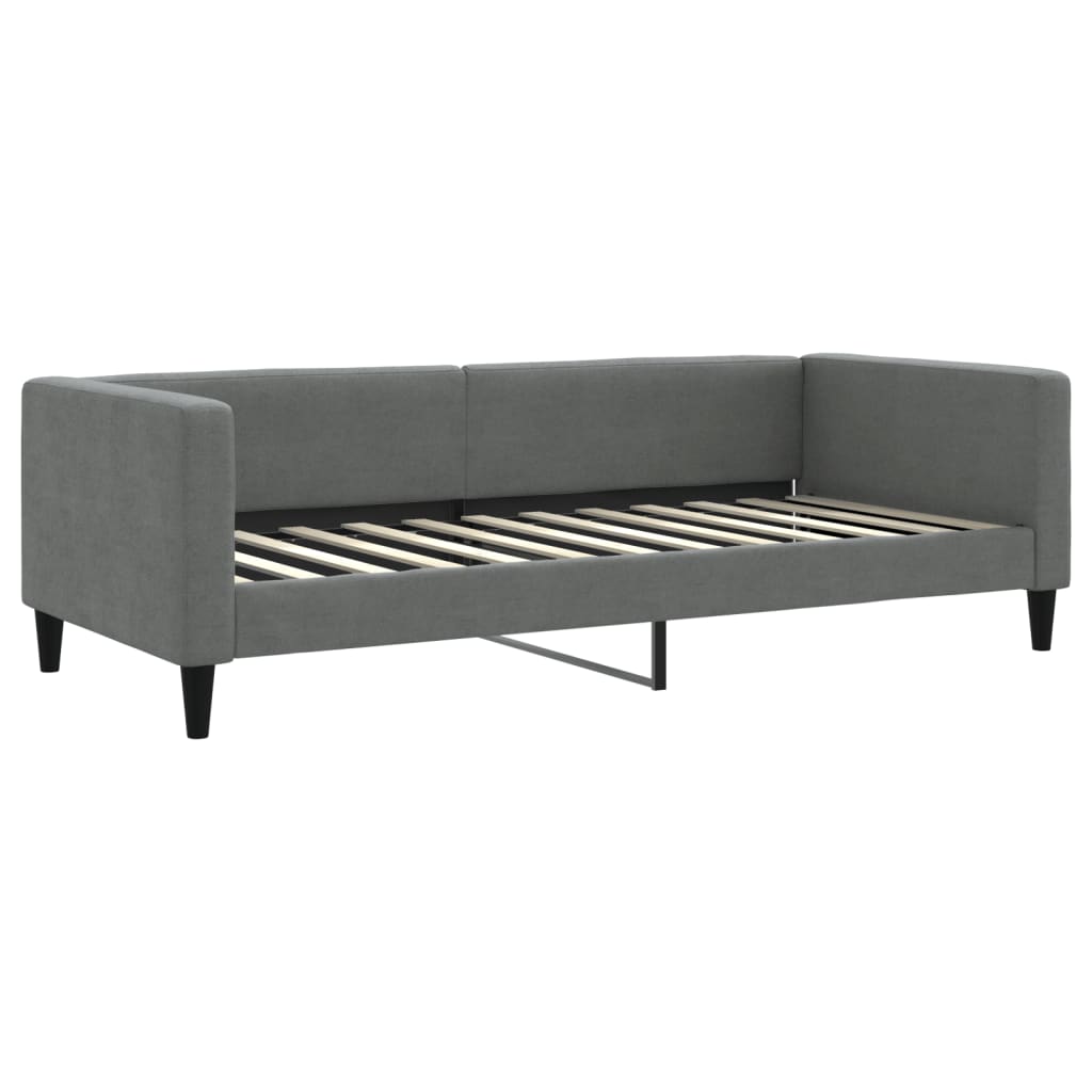 Slaapbank Onderschuifbed En Lades Stof 90 x 200 cm Donkergrijs met onderschuifbed en lade en matras