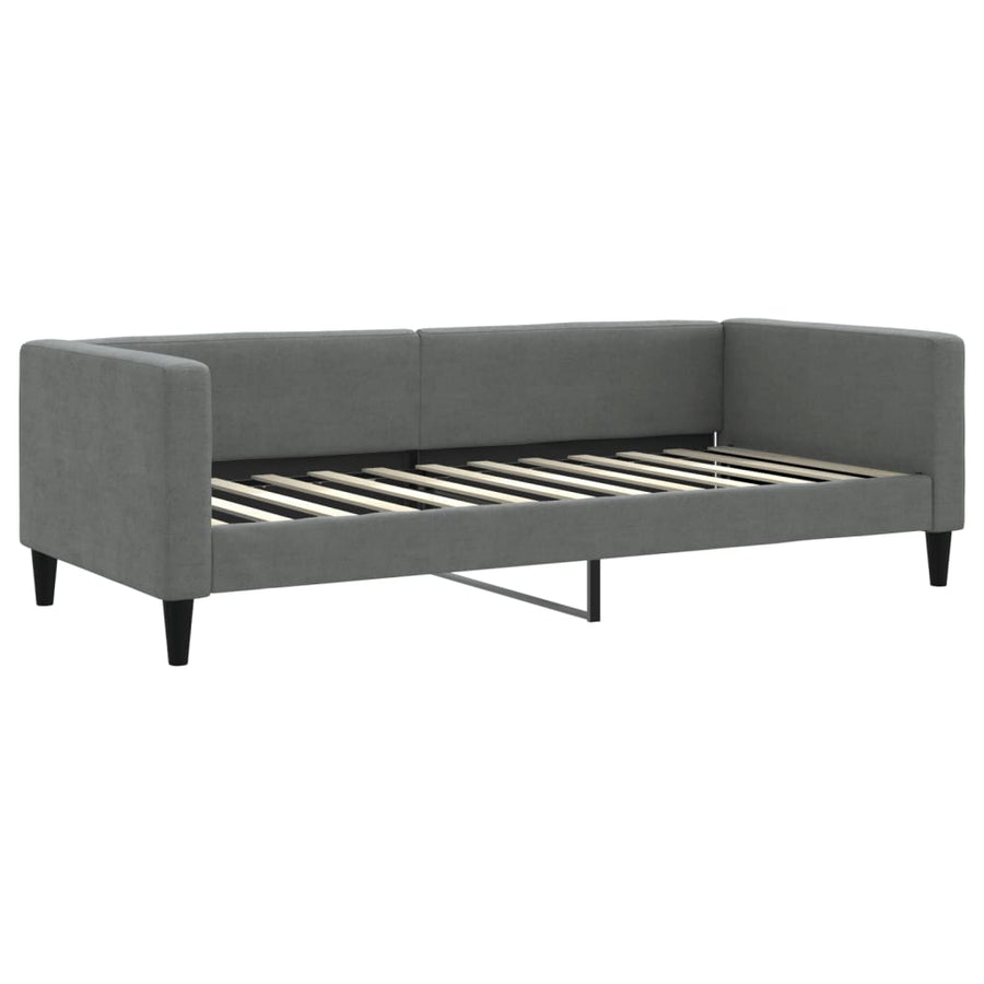 Slaapbank Onderschuifbed En Lades Stof 90 x 200 cm Donkergrijs met onderschuifbed en lade en matras