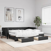 Slaapbank 90x200 cm met onderschuifbed en lades zwart
