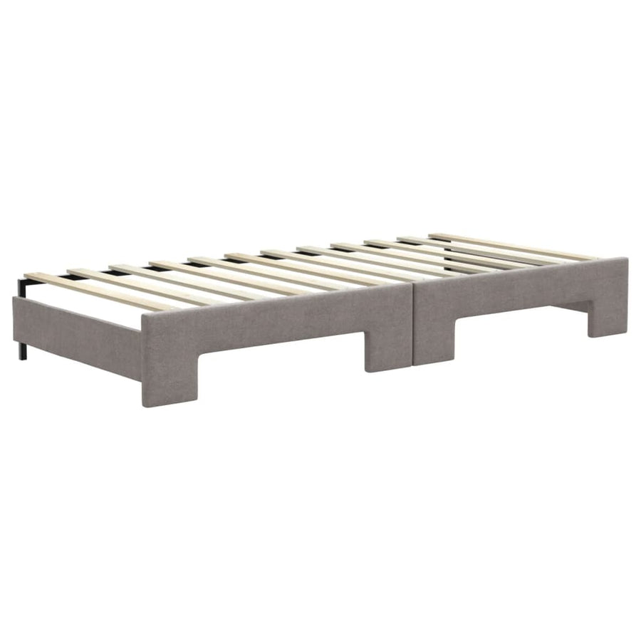 Slaapbank Met Onderschuifbed En Lades 90X200 Cm Stof Taupe Taupe 90 x 200 cm met onderschuifbed en lade en matras