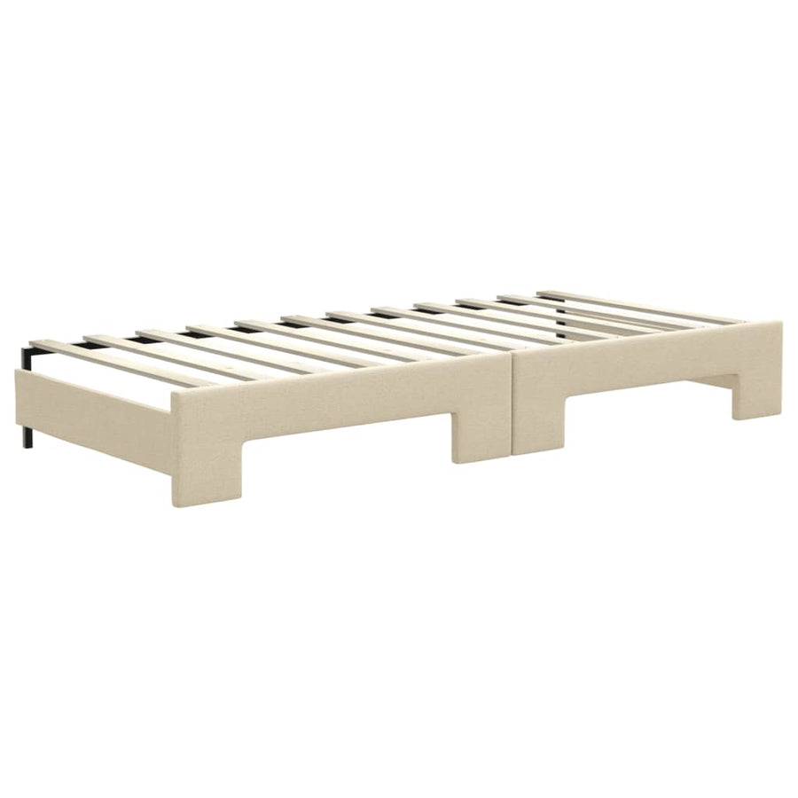 Slaapbank Met Onderschuifbed En Lades Stof Kleur 90 x 200 cm Crème met onderschuifbed en lade en matras