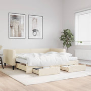 Slaapbank met onderschuifbed en lades 90x200 cm crème