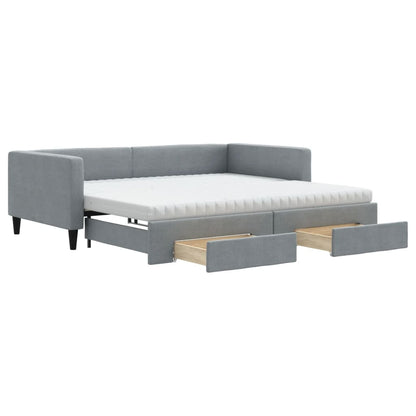 Slaapbank onderschuifbed en lades 100x200 cm stof lichtgrijs 100 x 200 cm Lichtgrijs met onderschuifbed en lade en matras