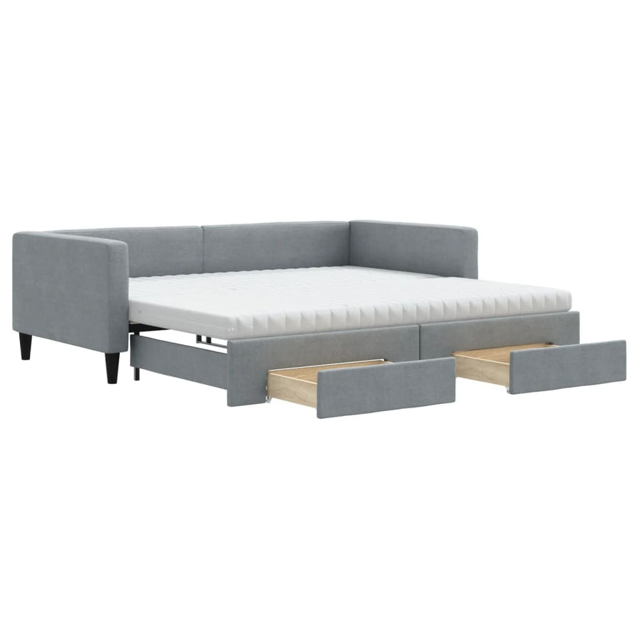Slaapbank onderschuifbed en lades 100x200 cm stof lichtgrijs 100 x 200 cm Lichtgrijs met onderschuifbed en lade en matras