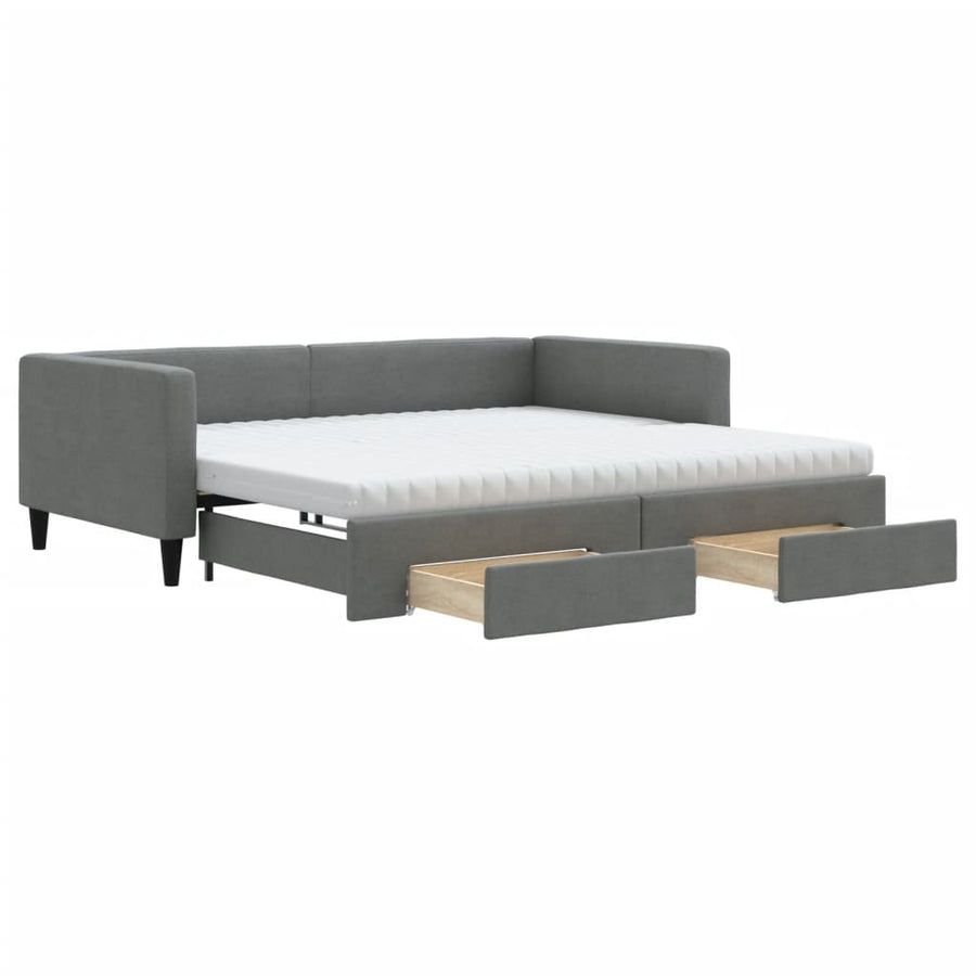 Slaapbank onderschuifbed en lades 100x200 cm stof donkergrijs 100 x 200 cm Donkergrijs