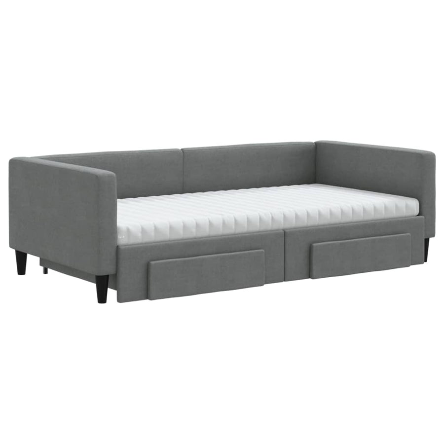 Slaapbank onderschuifbed en lades 100x200 cm stof donkergrijs 100 x 200 cm Donkergrijs