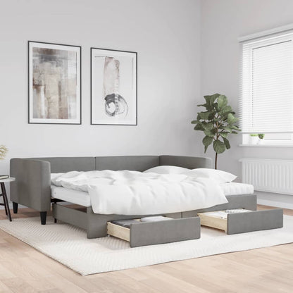 Slaapbank onderschuifbed en lades 100x200 cm stof donkergrijs 100 x 200 cm Donkergrijs