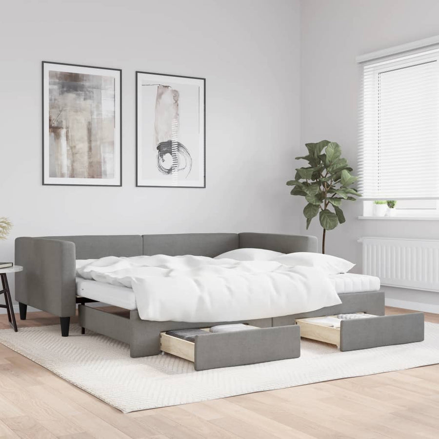 Slaapbank onderschuifbed en lades 100x200 cm stof donkergrijs 100 x 200 cm Donkergrijs