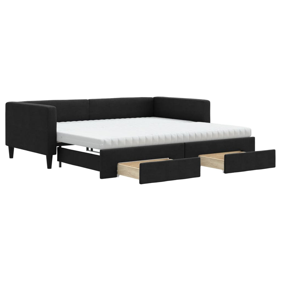 Slaapbank met onderschuifbed en lades 100x200 cm stof zwart 100 x 200 cm Zwart