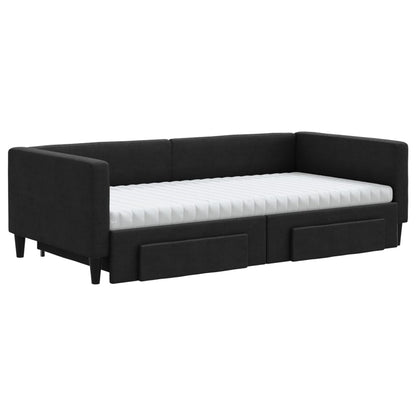 Slaapbank met onderschuifbed en lades 100x200 cm stof zwart 100 x 200 cm Zwart