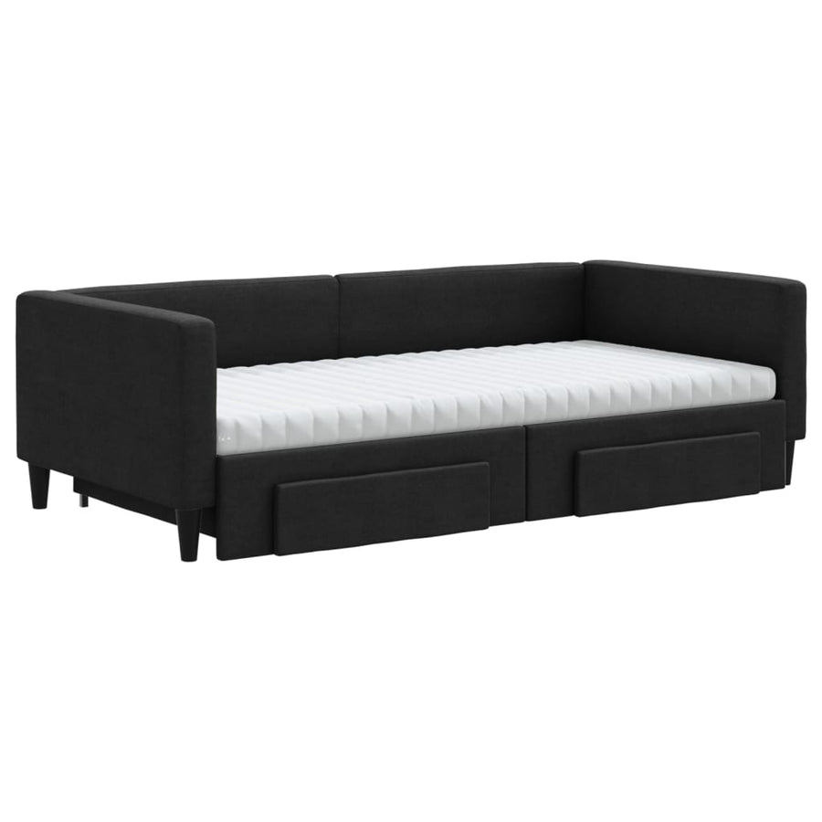 Slaapbank met onderschuifbed en lades 100x200 cm stof zwart 100 x 200 cm Zwart
