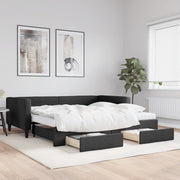 Slaapbank onderschuifbed lades 100x200 cm stof zwart