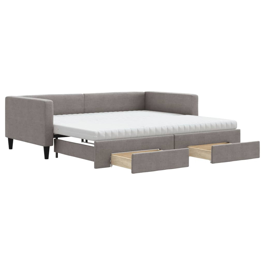 Slaapbank Met Onderschuifbed En Lades Stof 100 x 200 cm Taupe met onderschuifbed en lade en matras