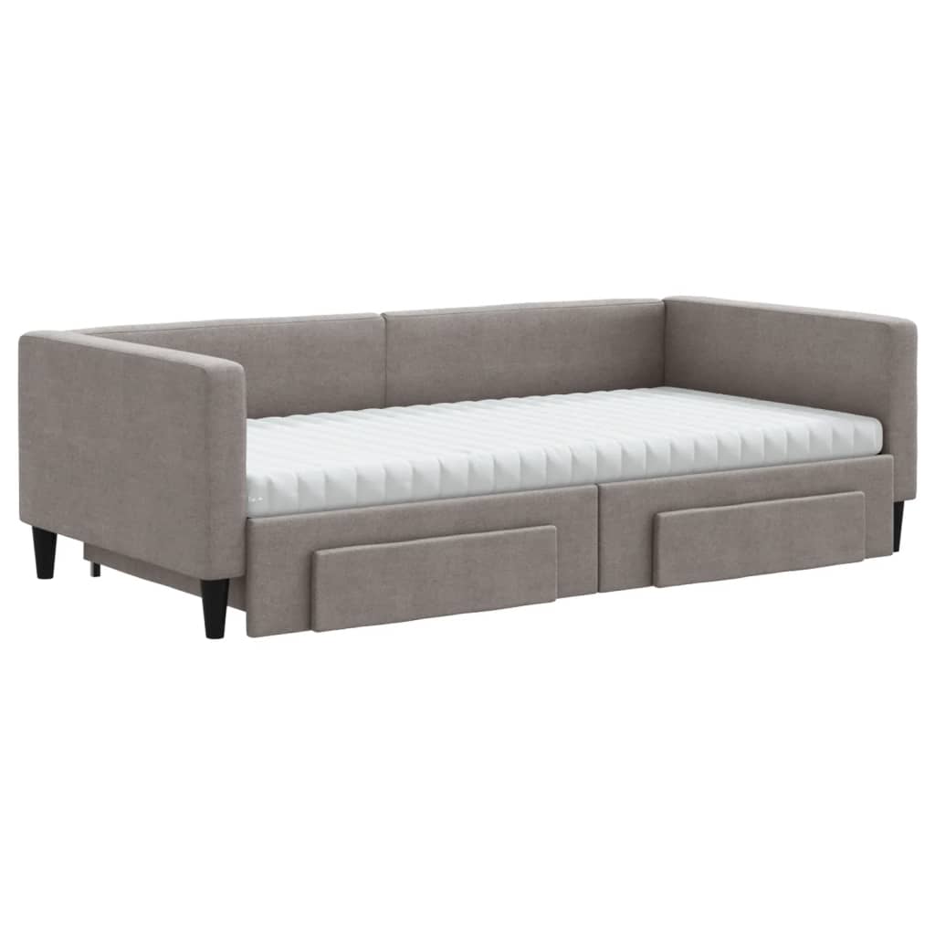 Slaapbank Met Onderschuifbed En Lades Stof 100 x 200 cm Taupe met onderschuifbed en lade en matras