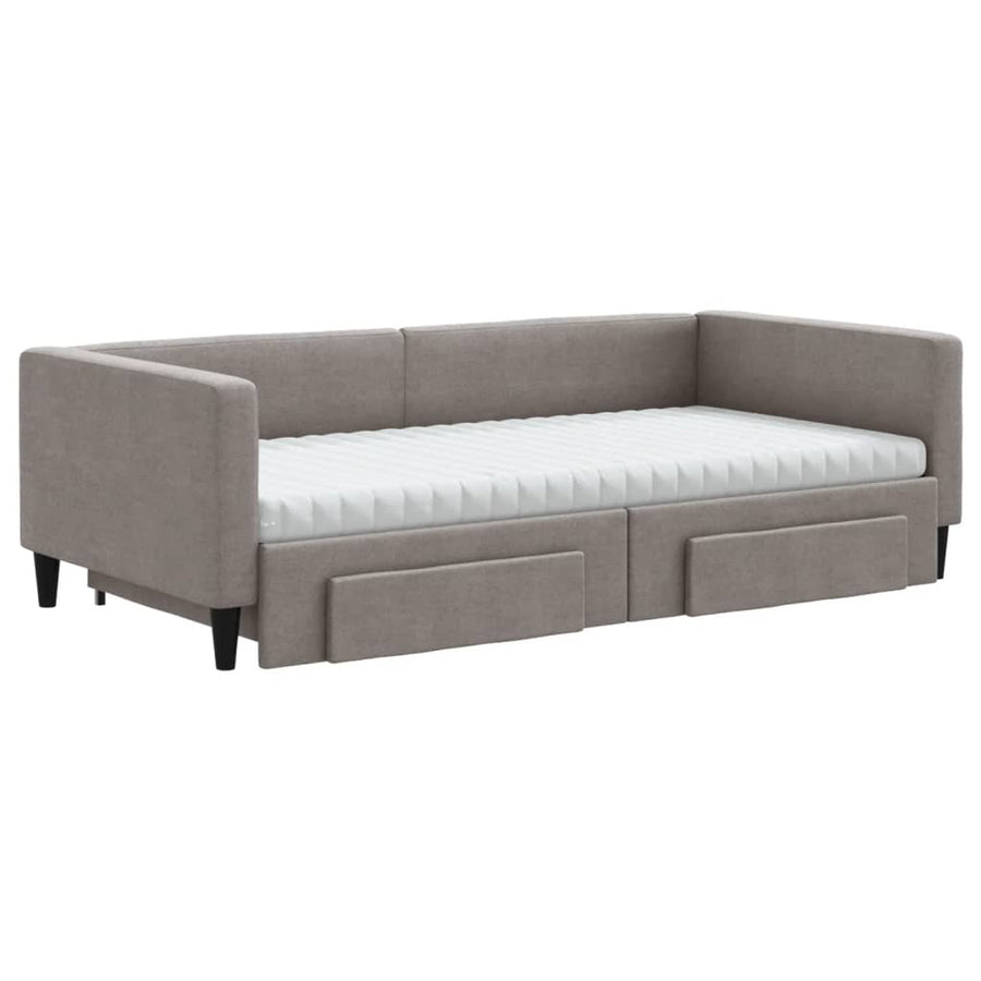 Slaapbank Met Onderschuifbed En Lades Stof 100 x 200 cm Taupe met onderschuifbed en lade en matras