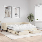 Slaapbank met onderschuifbed en lades 100x200 cm crème