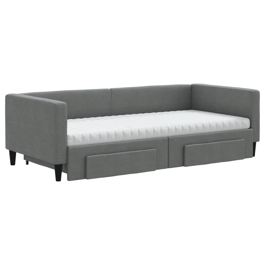 Slaapbank onderschuifbed en lades 90x190 cm stof donkergrijs 90 x 190 cm Donkergrijs met onderschuifbed en lade en matras