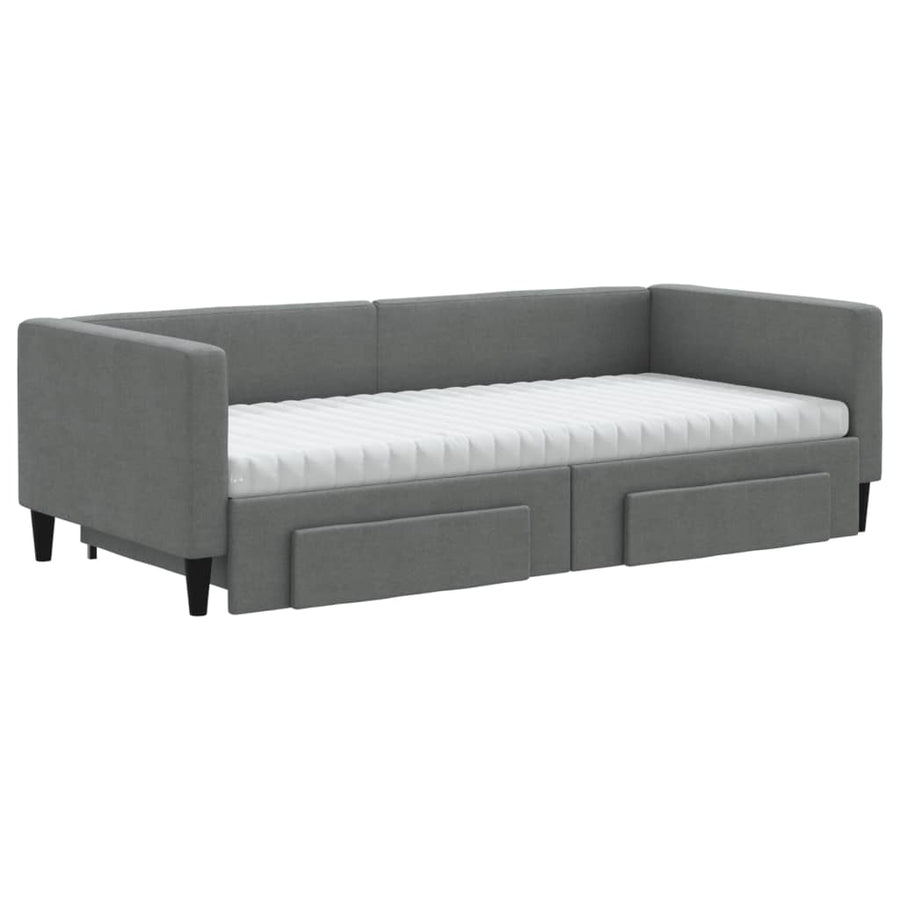 Slaapbank onderschuifbed en lades 90x190 cm stof donkergrijs 90 x 190 cm Donkergrijs met onderschuifbed en lade en matras