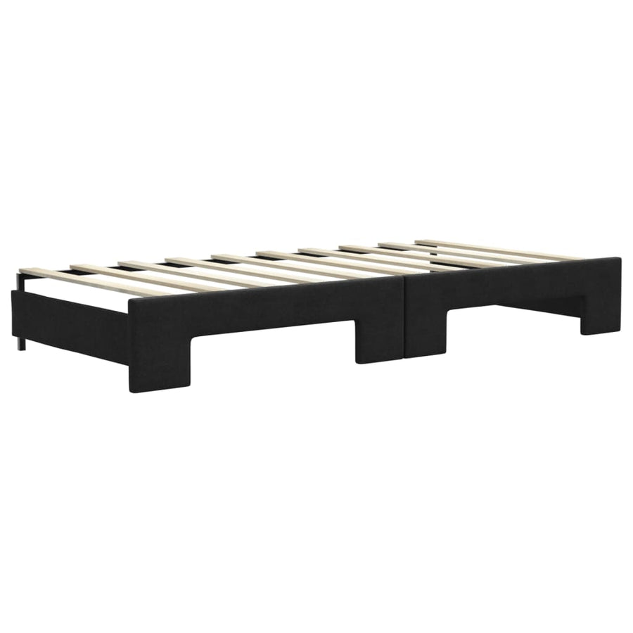 Slaapbank Met Onderschuifbed En Lades Stof 90 x 190 cm Zwart met onderschuifbed en lade en matras