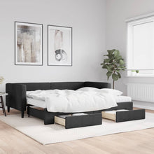 Slaapbank Met Onderschuifbed En Lades Stof 90 x 190 cm Zwart met onderschuifbed en lade en matras