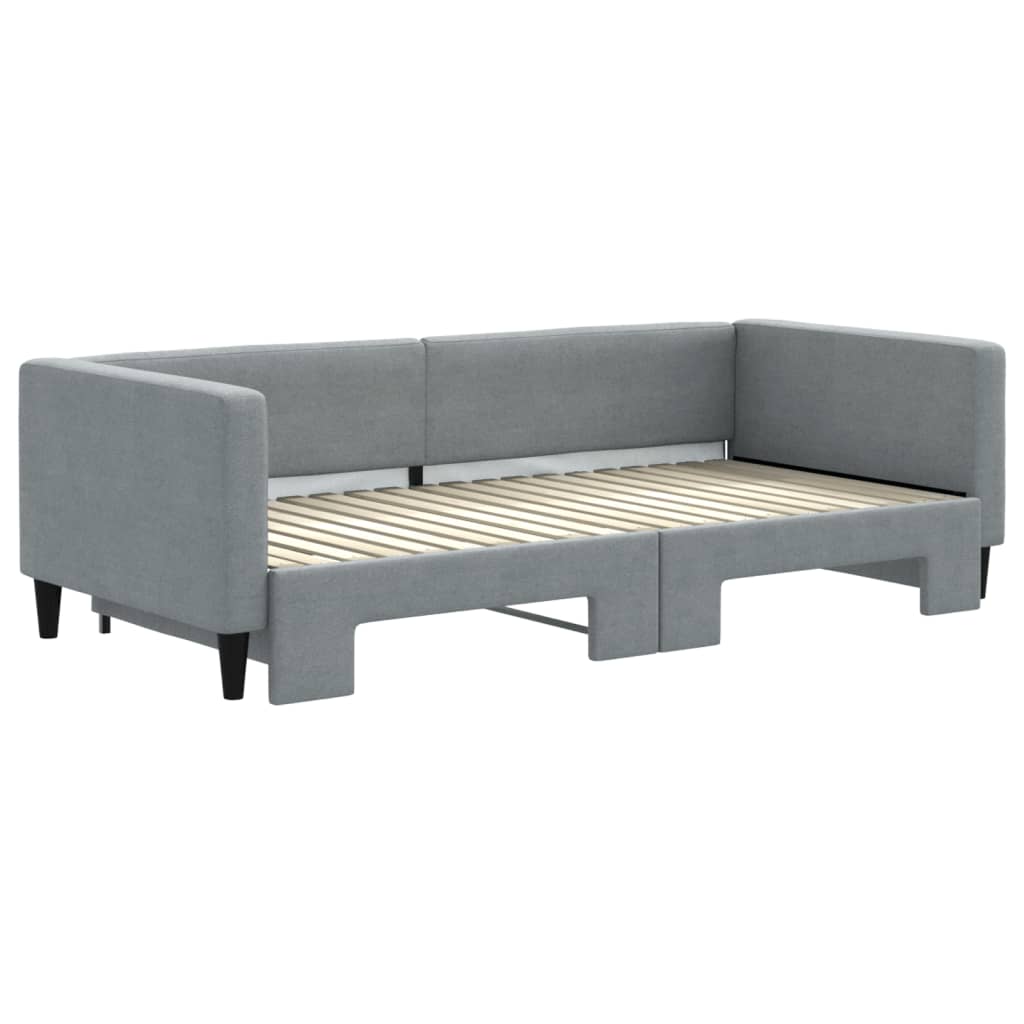 Slaapbank met onderschuifbed 100x190 cm stof lichtgrijs