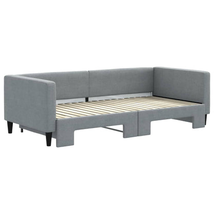 Slaapbank met onderschuifbed 100x190 cm stof lichtgrijs