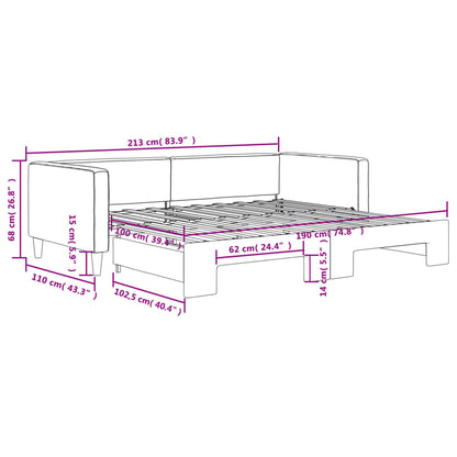 Slaapbank met onderschuifbed 100x190 cm stof lichtgrijs