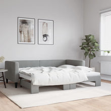 Slaapbank met onderschuifbed 100x190 cm stof lichtgrijs