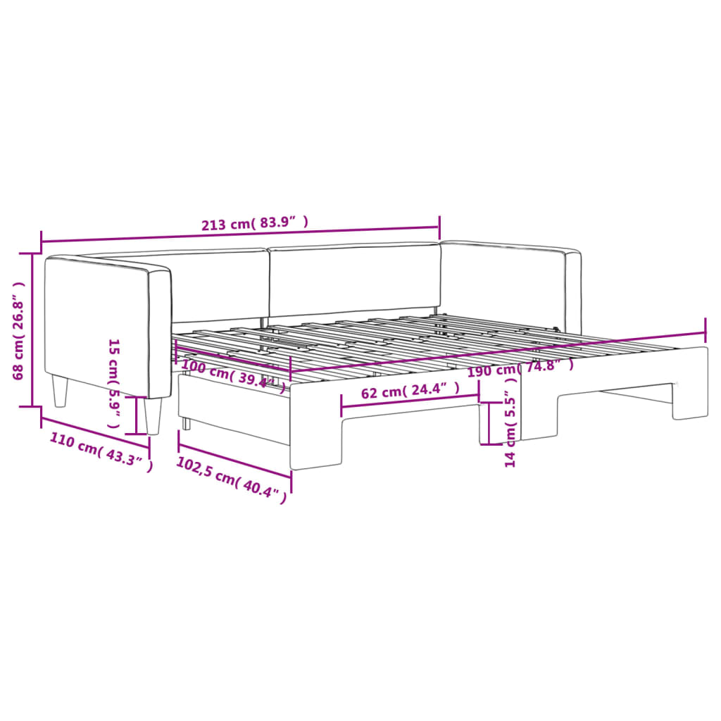 Slaapbank met onderschuifbed 100x190 cm stof donkergrijs