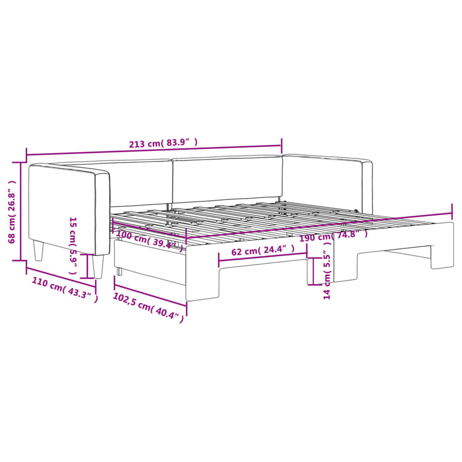 Slaapbank met onderschuifbed 100x190 cm stof donkergrijs