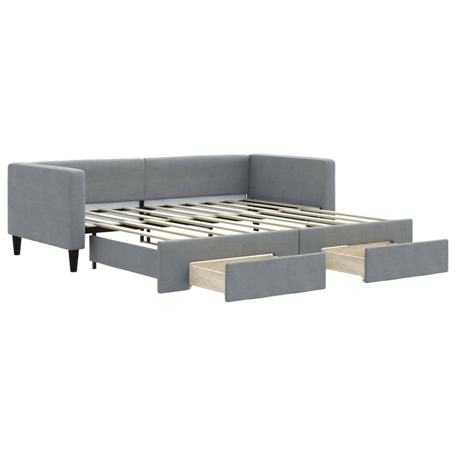 Slaapbank met onderschuifbed lades 100x190 cm stof lichtgrijs