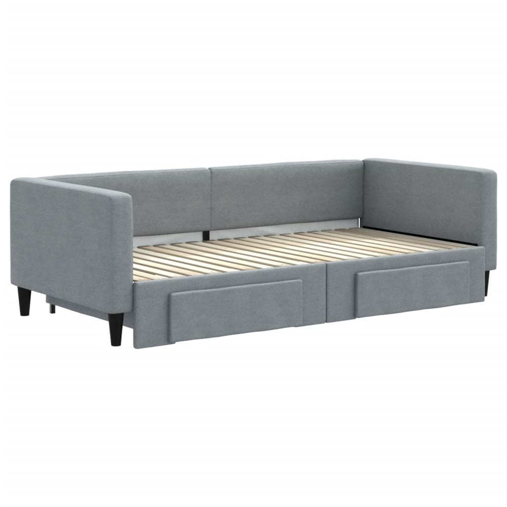 Slaapbank met onderschuifbed lades 100x190 cm stof lichtgrijs