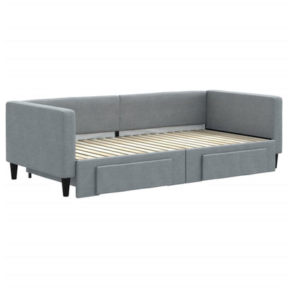 Slaapbank met onderschuifbed lades 100x190 cm stof lichtgrijs
