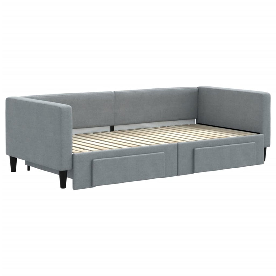 Slaapbank met onderschuifbed lades 100x190 cm stof lichtgrijs