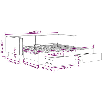 Slaapbank met onderschuifbed lades 100x190 cm stof lichtgrijs
