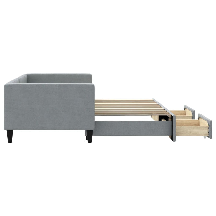 Slaapbank met onderschuifbed lades 100x190 cm stof lichtgrijs