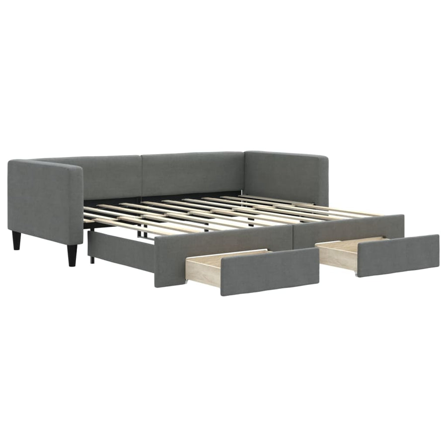Slaapbank met onderschuifbed lades 100x190 cm stof donkergrijs