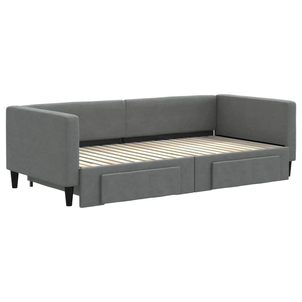 Slaapbank met onderschuifbed lades 100x190 cm stof donkergrijs