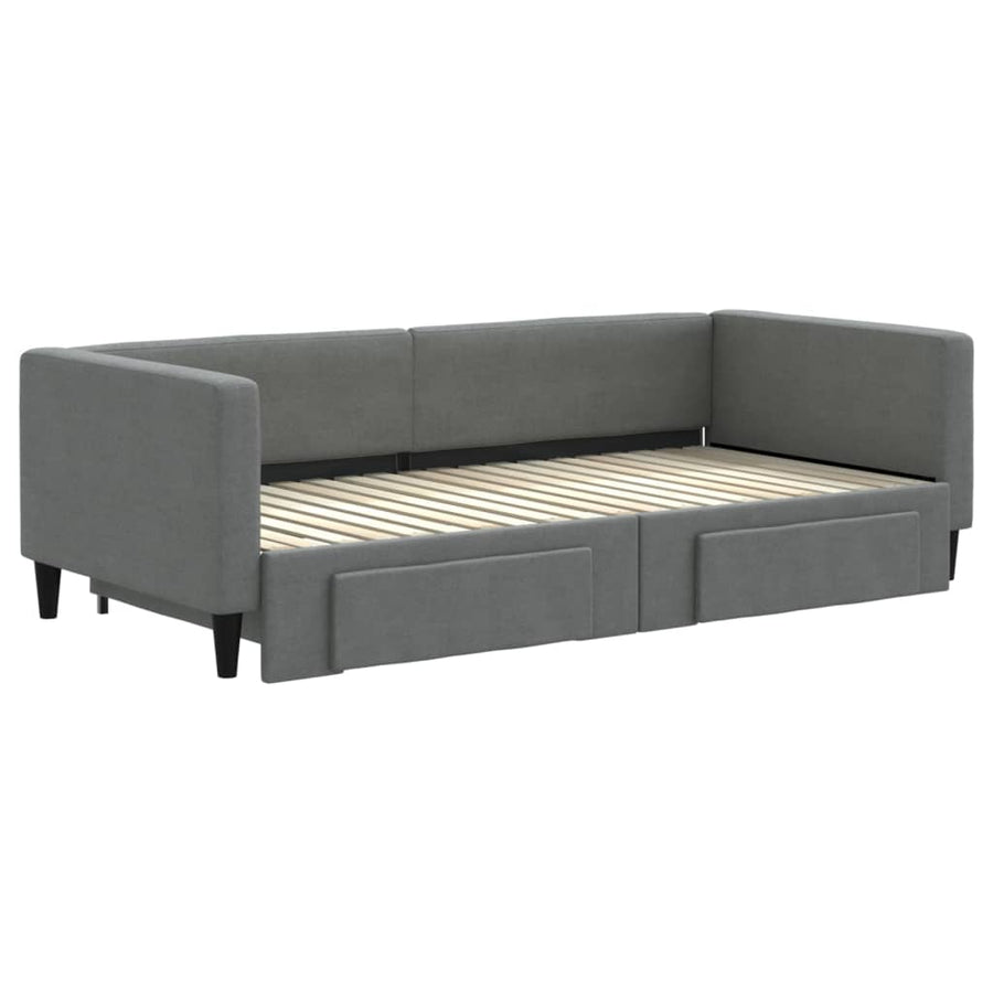 Slaapbank met onderschuifbed lades 100x190 cm stof donkergrijs