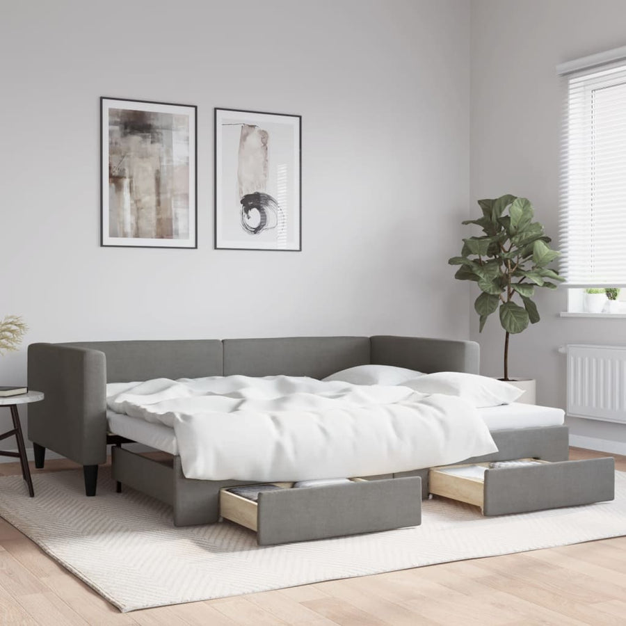 Slaapbank met onderschuifbed lades 100x190 cm stof donkergrijs