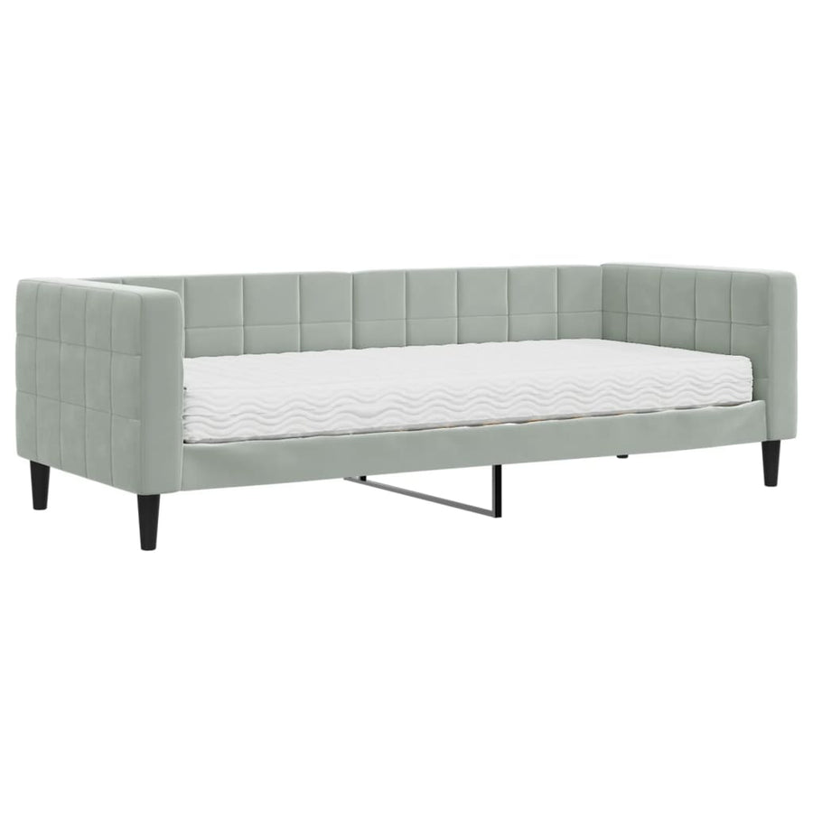 Slaapbank Fluweel 80 x 200 cm Lichtgrijs met matras