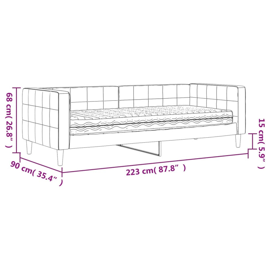 Slaapbank Fluweel 80 x 200 cm Lichtgrijs met matras