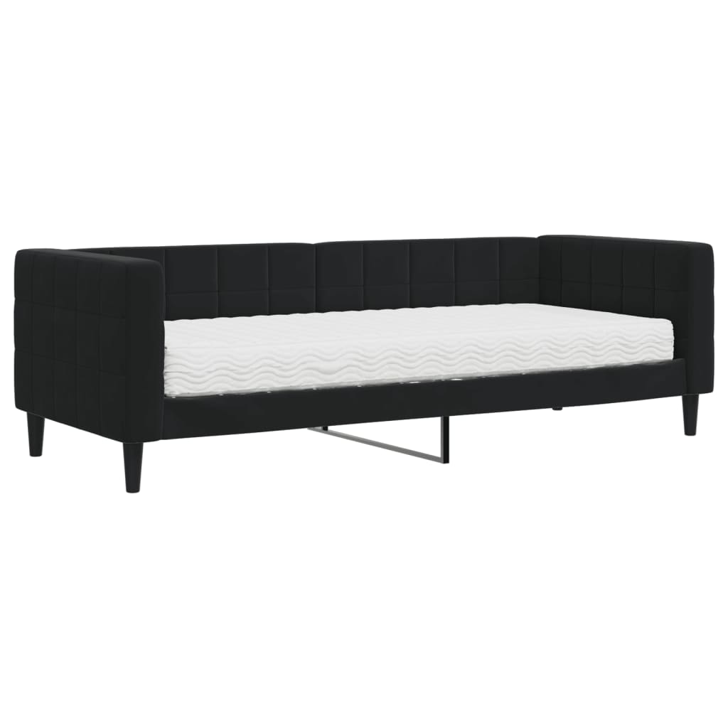 Slaapbank Fluweel 80 x 200 cm Zwart met matras